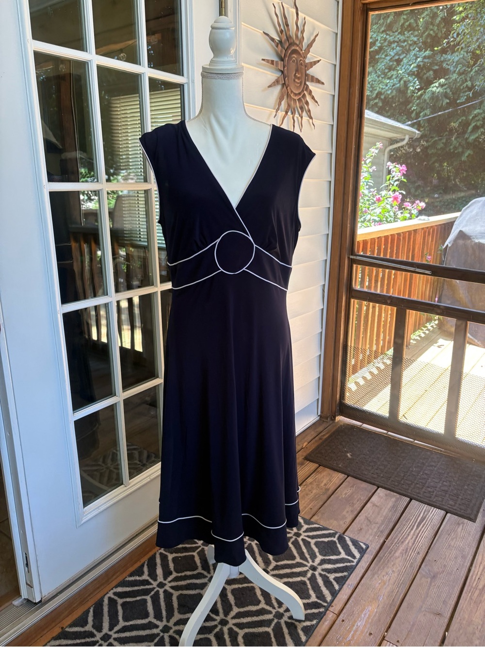Adrianna Papell Navy Dress with White Piping